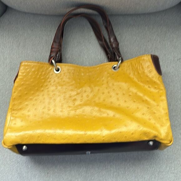 PIERO CECCONI MUSTARD YELLOW OSTRICH EMBOSSED LEATHER BAG - Picture 2 of 8